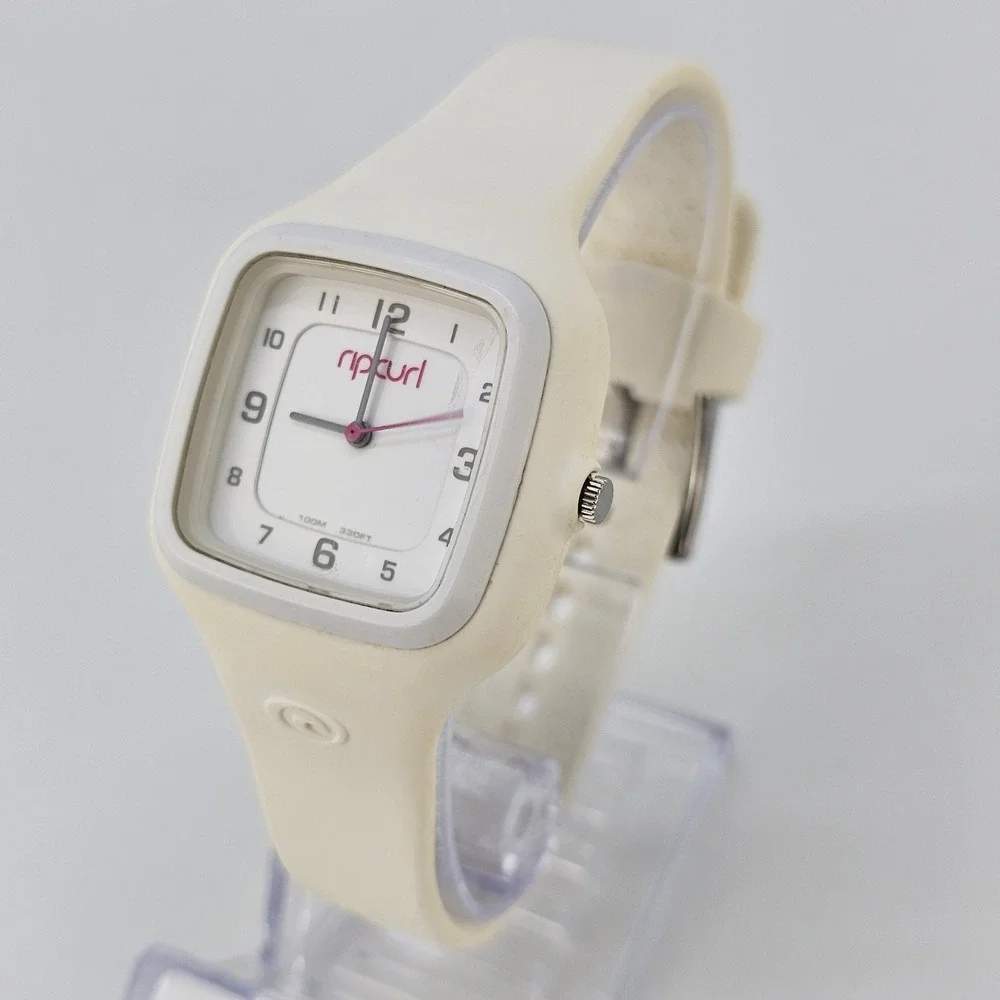 RIP CURL Women's Watch 34MM White Dial White Plastic Band Straps New Battery